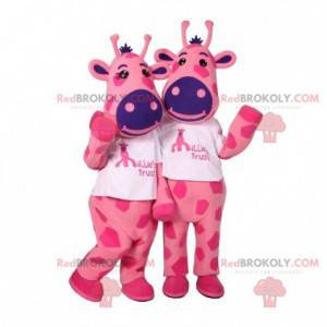 2 mascottes van roze en blauwe koeien. 2 koeien - Redbrokoly.com
